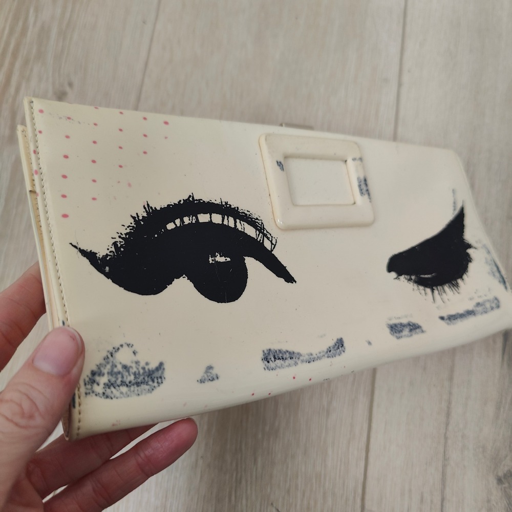 Vintage Roger Vivier Edition Limitee Clutch Women Cream Patent Graphic Eye Pop - Picture 3 of 11